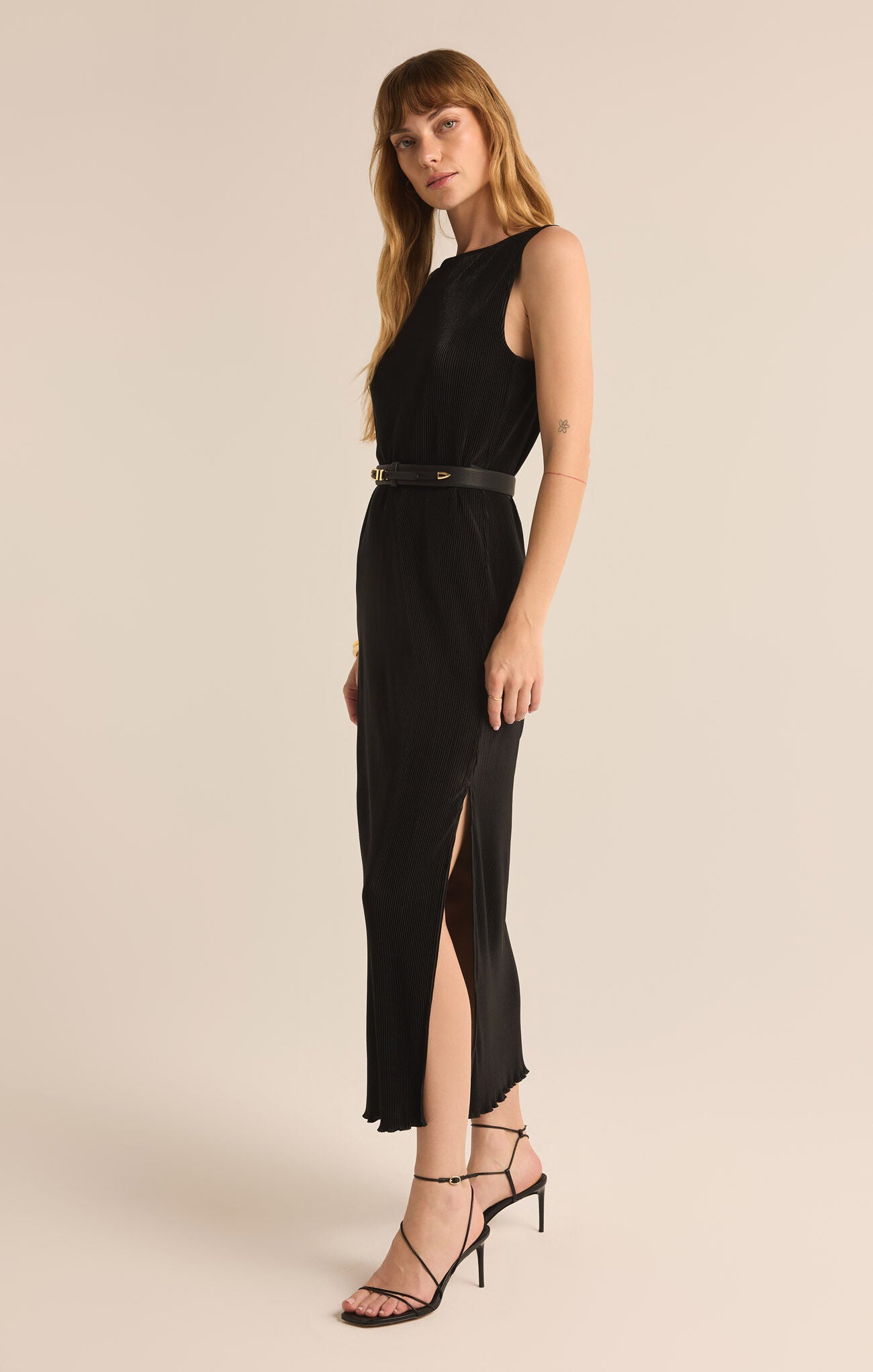 Gatsby Plisse Midi Dress Black