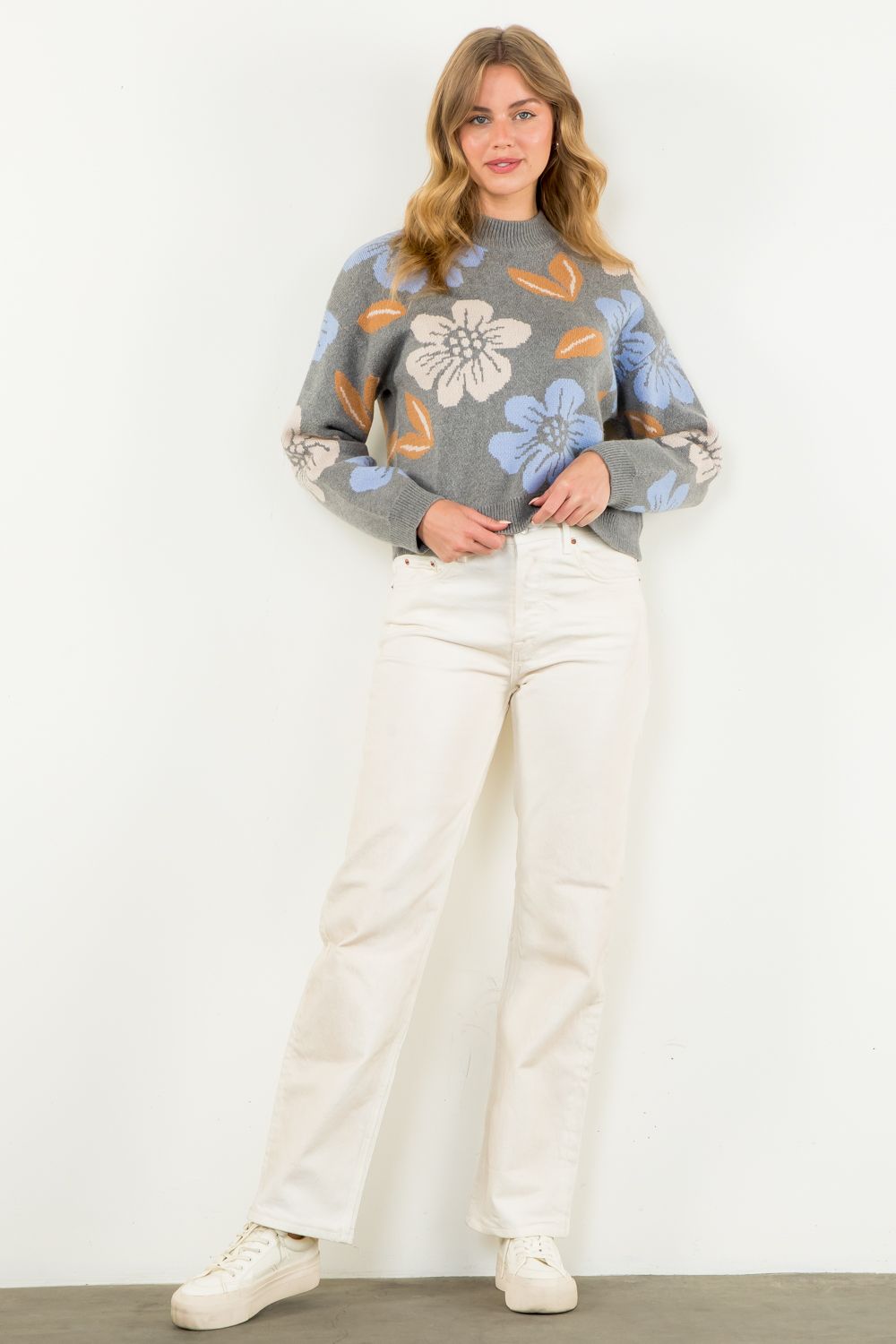 Long Sleeve Flower Knit Sweater