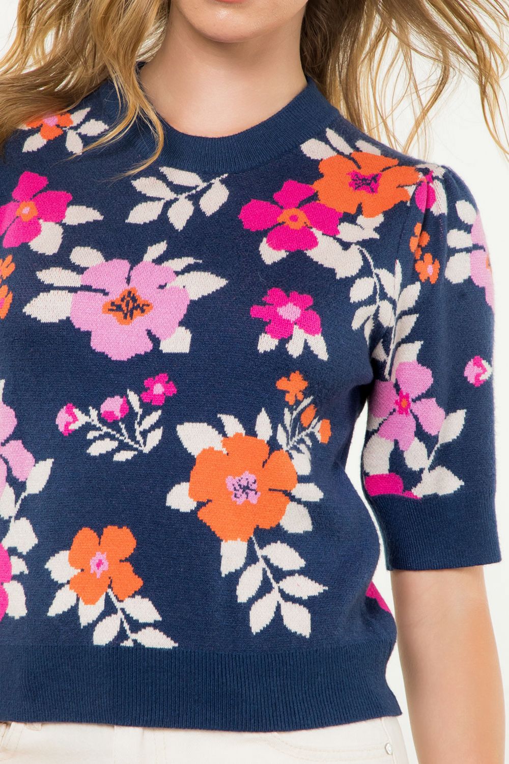 Short Sleeve Floral Knit Sweater