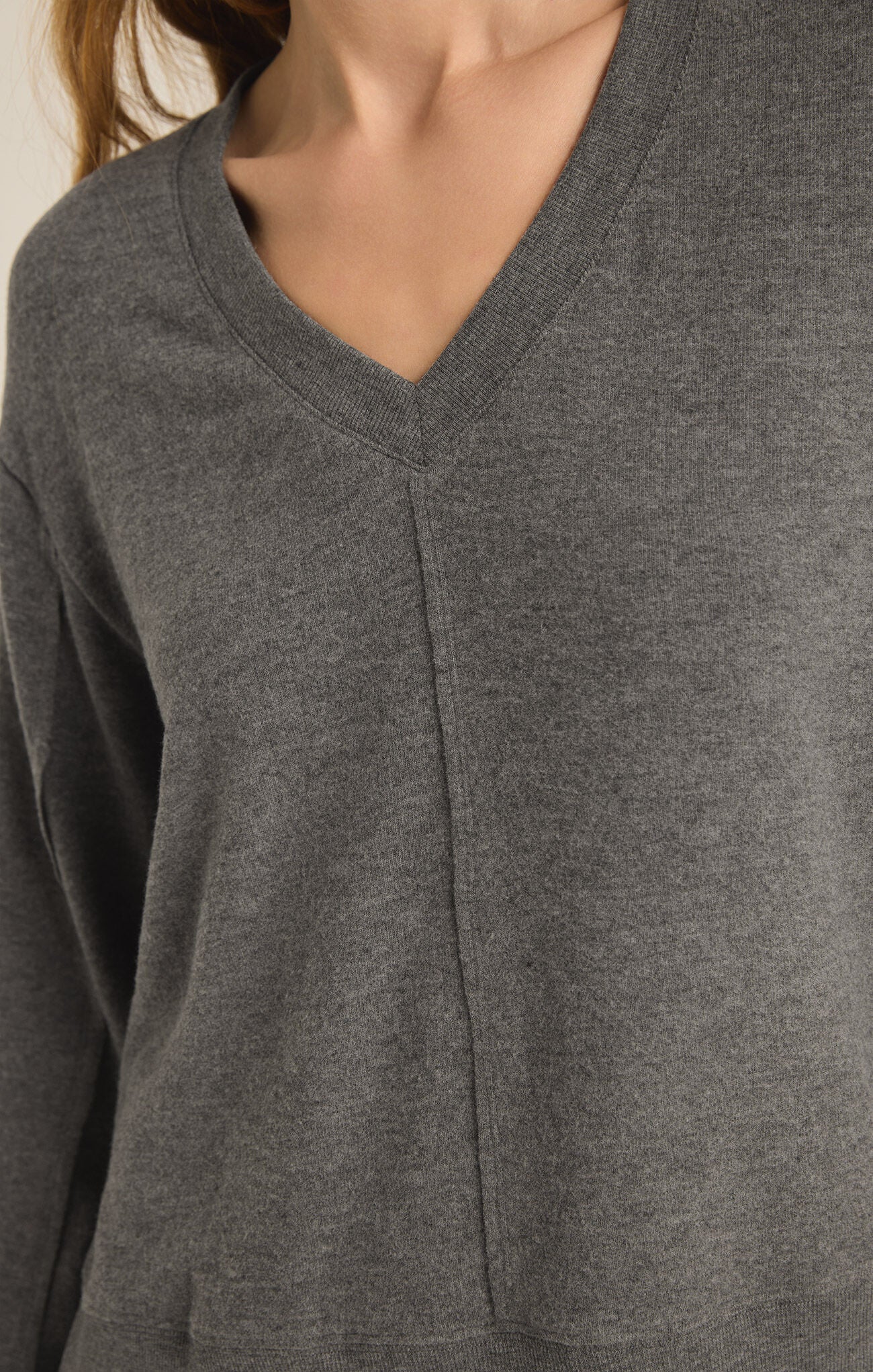 Wilder Cloud V-Neck Long Sleeve Top Charcoal Heather