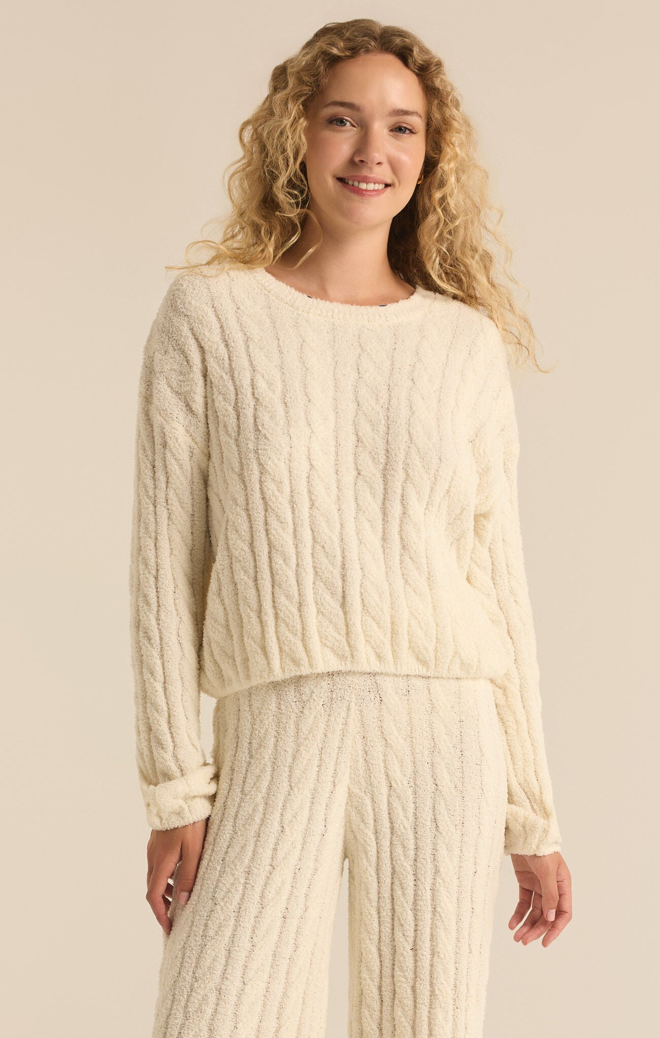 Carol Cable Knit Long Sleeve Sea Salt