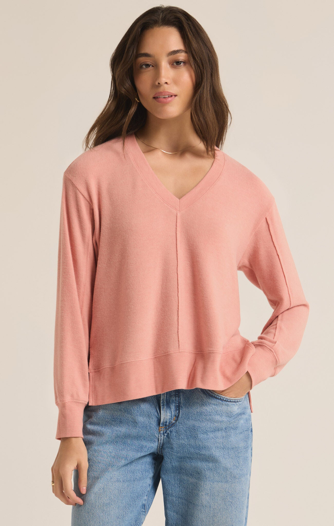 Wilder Cloud V-Neck Long Sleeve Top Rose Haze